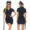 Uniforme Policial Azul Europeu e Americano para Role-Playing Fantasia Profissional Halloween Traje Cosplay de Policial Preto