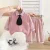 Comercio exterior traje de manga larga otoño nuevo red popular calle frita niños corbata chaleco de punto conjunto de tres piezas de manga larga