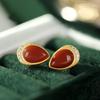 Aretes Nicho Pequeños de Zircón Incrustado Simples Naturales de Ágata Roja del Sur Estilo Femenino Chapado en Plata de Ley 925 Aretes Geométricos