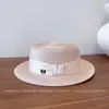 Estilo Hepburn Moda Cinta Protector Solar Sombrero de Paja Mujer Verano Elegante Versátil Elegante Sombrero de Copa Plana Sombrero de Sol para Viajes al Aire Libre