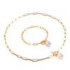 Collar pulsera de acero inoxidable con cadena cuadrada y cierre OT de bola de barro simple nuevo europeo y americano, juego de joyería para mujer