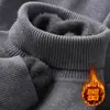 Suéter de una pieza de forro polar barato y grueso, cálido, cuello semi-alto, para hombre, corte ajustado, color liso, jersey, camiseta base de punto, venta al por mayor