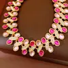 Collar Vintage Rosa de Resina Incrustado con Diamantes de Segunda Mano, Cadena para Clavícula de Lujo Ligero Nicho Joyería Exquisita