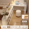 Escritorio de Esquina y Estantería Combinados de Madera Maciza para Uso Doméstico, Tocador para Habitación de Niñas, Gabinete de Mesita de Noche Semicerrado, Escritorio de Computadora en Forma de L