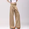 Pantalones casuales de pierna ancha para mujer, diseño de empalme con cintura a cuadros de estilo americano, nuevos para 2026, holgados y versátiles con corte recto y caída.