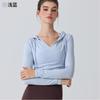 Blusa com Capuz Europeia e Americana Transfronteiriça para Yoga Manga Longa Afina a Cintura Blusa Esportiva para Corrida Respirável Pilates Fitness
