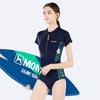 Momasong Roupa de Banho Feminina Conservadora Peça Única Manga Curta Nova Slim Fit Cobertura da Barriga Efeito Emagrecedor Roupa de Banho Profissional para Treinamento