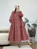 Novo Cardigan Artístico de Xadrez Outonal de Botão Único Vestido de Manga Longa Solto Tamanho Plus Cintura Marcada com Cinto Saia Longa