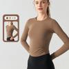 Ropa Nueva de Yoga de Manga Larga para Mujer, Casual Cuello Redondo, Parte Inferior Corta Deportiva Aspecto Adelgazante Correr Fitness Tops de Secado Rápido