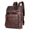 Nova Mochila de Couro Genuíno Masculina Crocodilo Padrão Negócios Runaway Mochila Estudante Mochila Mochila Escolar Sacos de escola
