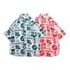 Americano retro ins manga curta camisa floral masculino solto oversize street hip hop marca casual meia manga camisa