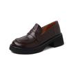 Mocassins básicos de alta qualidade e alta qualidade de pele de carneiro com sola grossa 2024 Outono Sapatos de camada única de couro de salto médio grosso com bico redondo