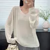 Suéter de Lã Pura com Gola V Simples para Mulheres, Solto, Estilo Preguiçoso, Manga Longa, Fino, Versátil, Base Slimming