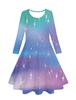 Vestido de Manga Larga Romántico Rosa Degradado Estrella Fantasía Impresión Digital 3D Transfronterizo Europeo y Americano para Chicas Primavera y Otoño