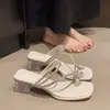 Pantuflas de Estilo Hada Francesas con Pedrería Slip-On Sandalias de Exterior de Moda Nueva Verano 2025 con Tacones Gruesos de Cristal