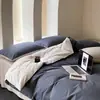 Juego de ropa de cama de algodón 100% de grado A para maternidad e infantil, juego de cuatro piezas de algodón puro con un diseño de dos tonos simple y de alta gama, que incluye funda de edredón, sábana plana y sábana bajera