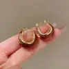 Pendientes Redondos con Baño de Oro Real de 14K y Piedra Ojo de Tigre Pendientes Retro de Otoño e Invierno de Alta Gama Pendientes de Moda Elegantes Nicho