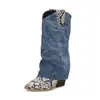 Botas de Pantalón Estilo Nuevo, Botas Vaqueras, Botas de Montura de Tubo Alto con Estampado de Serpiente, Botas de Tacón Alto Grueso, Botas Talla Grande 40-50, Botas de Exportación