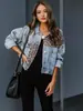 Outono e inverno transfronteiriço novo Amazon Casaco jeans feminino manga longa estação independente Casaco europeu e americano feminino top com costura de leopardo