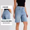 Shorts Jeans de Novo Estilo com Bigodes de Gato Transfronteiriços para Mulheres Cintura Alta Aparência Emagrecedora Calças com Bolso de Aba Elástico Fivela Fitness Shorts Casuais