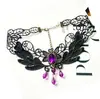 Accesorios Temáticos Oscuros para Adultos, Gargantilla de Encaje Negro, Joyería de Cristal, Cadena para Clavícula Hecha a Mano, Collar Peculiar para Cosplay