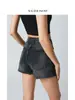 [Mismo Estilo que las Marcas Grandes] Shorts de Mezclilla Clásicos Americanos Negros y Grises de Cintura Media-Alta Ajustados para Mujer, Nuevos Shorts de Verano Adelgazantes