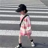 2024 Outono Novo Estilo Coreano Roupas Infantis Camisetas de Manga Longa Listradas Doces para Meninas Moletons de Comprimento Médio Camisetas Infantis