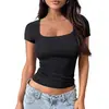 Amazon Transfronterizo Verano 2026 Camiseta de Manga Corta de Color Sólido Ajustada con Cuello en U para Mujer Estilo Skims Top Sexy para Mujer