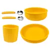 Venta al por mayor Juego de Vajilla Infantil Casual Escandinava de Silicona Plato de Cena de Silicona Bol para Comida Tenedor Cuchara Infantil Plato de Cena Juego de 5 Piezas