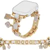 Adequado para Pingente de Pulseira de Couro para Apple Watch Iwatch45678/Se Geração Smartwatch com Trevo de Quatro Folhas e Strass