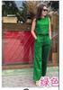 Transfronteiriça Novo Conjunto Feminino de Duas Peças Cor Sólida Gola Redonda Top Colete Calça Flare Moda Simples Elegante Conjunto de Calça