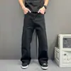 Calça de trabalho para skate estilo rua americana, masculina, lona preta de peso pesado, corte solto, durável, calça comprida casual para jovens homens