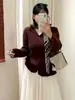 Cárdigan de Punto con Solapa de Encaje Estilo Suave Talla Grande Estilo Invierno 2026 Chaqueta Ajustada con Adorno de Volantes Top para Mujer 25177