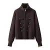 Fábrica de Ropa para Mujer Transfronteriza Venta al por Mayor 2026 Nuevo Estilo Europeo y Americano Casual Holgado Cuello Alto Botón de Rana Cardigan de Punto Chaqueta