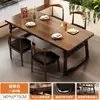 Mesa de jantar para uso doméstico, adequada para apartamentos pequenos, tampo retangular grande, ideal para imóveis de aluguel, mesa de jantar simples na cor nogueira para restaurantes