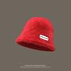Sombrero de pescador de piel de conejo estilo coreano de moda Iron Standard para mujer, sombrero de lavabo pequeño, versátil, cálido y con aspecto de cara que cubre la cara, sombrero de cubo para otoño e invierno.