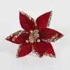 Decoración para árbol de Navidad con bordes dorados, flores artificiales de terciopelo de alta gama, ramas de Navidad, flores eternas, cabezas de flores de Navidad
