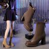 Nuevas Botas Cortas de Moda para Otoño e Invierno 2024, Combinan con Todo, Cuadradas, con Costuras, Tacón Alto, Plataforma Impermeable de Suela Gruesa, Cierre Trasero, Tacón Grueso, para Mujer