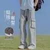 Jeans Denim Casual para Trabalho Masculino Primavera Outono Perna Reta 2026 Novo Largo Solto Calças com Múltiplos Bolsos Masculinas Preto