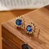 Exquisitos Aretes de Zafiro Personalizados con Zircón para Mujer, Nicho de Otoño e Invierno, Aretes de Alta Gama, Aretes de Aguja de Plata 925
