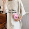 Bolsa de Ombro Fofa com Laço para Menina, Mini Bolsa Redonda Elegante com Corrente de Pérolas para Bebê, Nova Bolsa Infantil