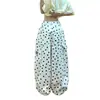 Pantalones casuales de lunares con bolsillo de corazón blanco para mujer, nuevo estilo de verano 2026, holgados, adelgazantes, de pierna ancha recta