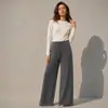 Pantalones casuales de cachemira 100% para otoño e invierno, pantalones de pierna ancha fluidos de punto con cordón en la cintura, pantalones gruesos de pierna recta para mujer de Europa y América