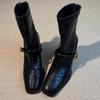 Botines Ajustados de Tacón Alto con Punta Cuadrada para Mujer 2026 Otoño e Invierno Nuevo Estilo Francés Tacón Grueso Retro Cremallera Trasera Botines Cortos Botas Elásticas de Moda