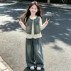 Ropa de Otoño para Niñas Conjunto de Mezclilla 2026 Estilo Nuevo Niños Medianos y Grandes Niñas Moda Elegante Chaleco de Mezclilla de Otoño Conjunto de Tres Piezas