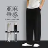 Pantalones de algodón y lino estilo chino para hombre, finos de verano, lino, pierna recta holgada, buena caída, transpirables, pantalones de pierna ancha, talla grande, casual