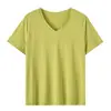 Camiseta de punto Inno Talla Grande Color Sólido Fresca Cuello en V Verano 2026 Nuevo Estilo Holgada Elástica Superior 275134