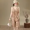 Nuevo Conjunto de Pijama de Dos Piezas sin Mangas Estampado de Algodón y Seda para Mujer, Verano, Cuello en V, Pantalones Cortos, Elegante para Mamás, Se Puede Usar Afuera