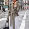 En stock primavera y otoño ropa de mujer transfronteriza europea y americana, chaqueta de alta gama elegante con cuello grande y cinturón, gabardina versátil casual para mujer