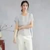 Blusa de Seda Guanle Crepé con Textura de Patrón Espiga 100% Seda de Morera para Mujer, Top Minimalista de Manga Raglán para Verano